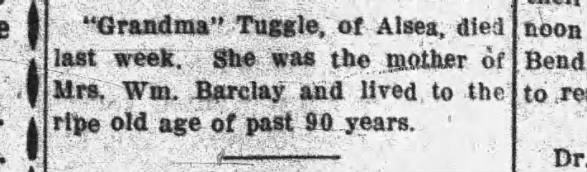 Lucy Tuggle Obituary (may have been cousin of James Butler) Lucy Tuggle--obituary (Lucy is attached to James' record because she gave testimony of knowing him before his 1st marriage in Eliza Butler's widow's pension record)